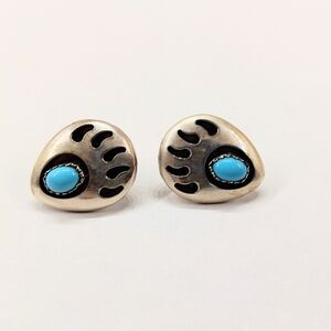 Sterling Silver Bear Claw Genuine Turquoise Earrings